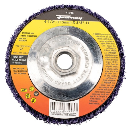 Forney Strip and Finish Disc, Heavy-Duty, 4-1/2 in x 5/8 in-11 Type 27 71945